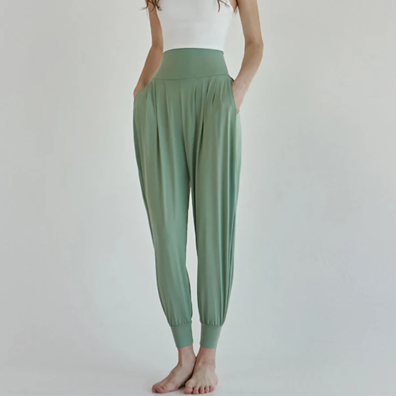 Olivenorma Ultra High Waist Pleated Loose Harem Jogger Yoga Damenhose