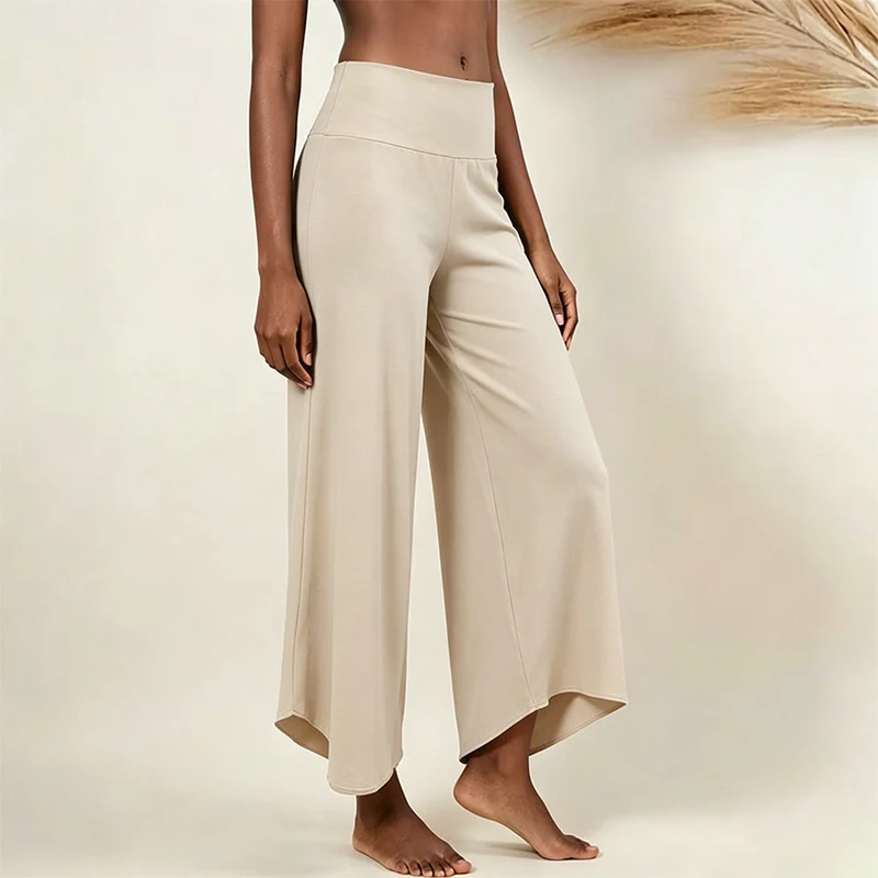 Olivenorma Yogahose für Damen mit hohem Bund, gerafftem, lockerem Schnitt und geradem Bein