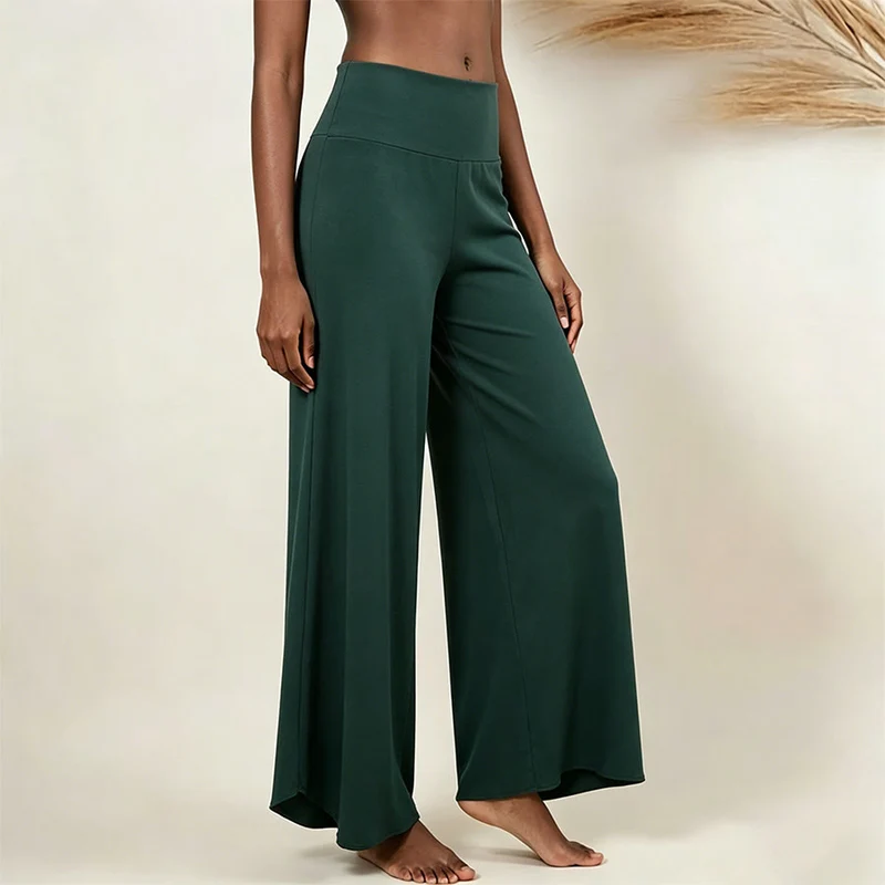 Olivenorma Yogahose für Damen mit hohem Bund, gerafftem, lockerem Schnitt und geradem Bein