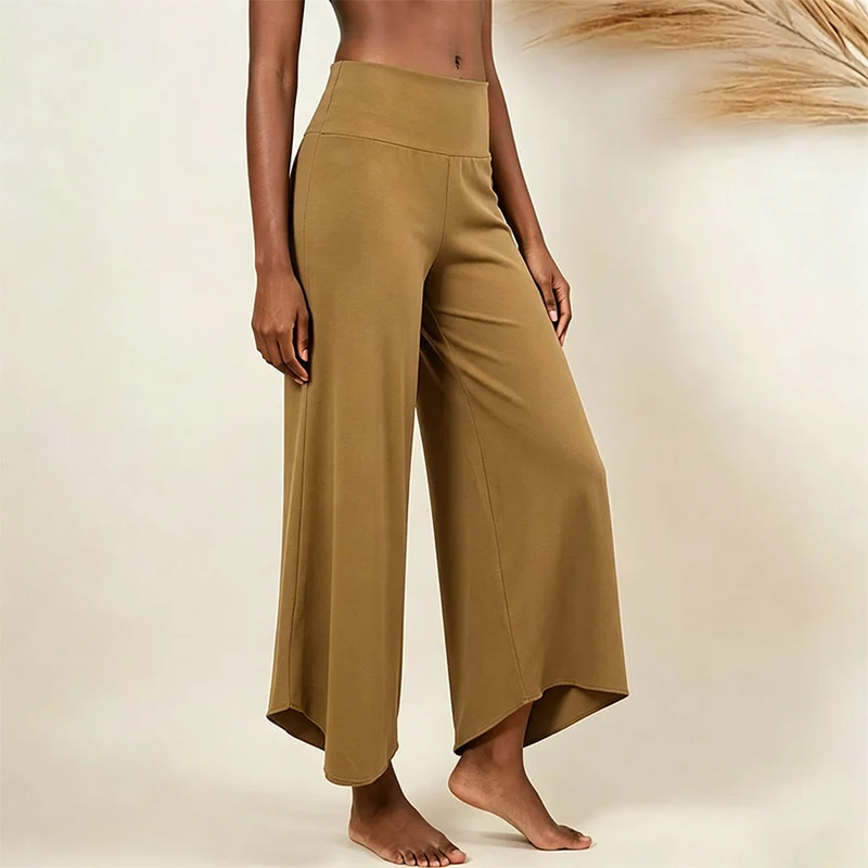 Olivenorma Yogahose für Damen mit hohem Bund, gerafftem, lockerem Schnitt und geradem Bein