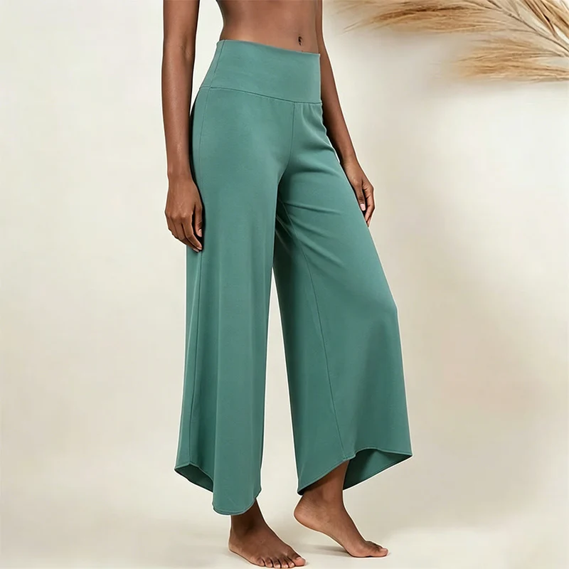 Olivenorma Yogahose für Damen mit hohem Bund, gerafftem, lockerem Schnitt und geradem Bein