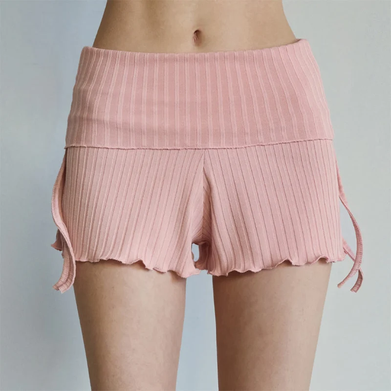 Olivenorma Shorts für Damen, lässig und bequem, mit umklappbarem Bund, Raffungen an der Seite und Kordelzug, ideal für Yoga.