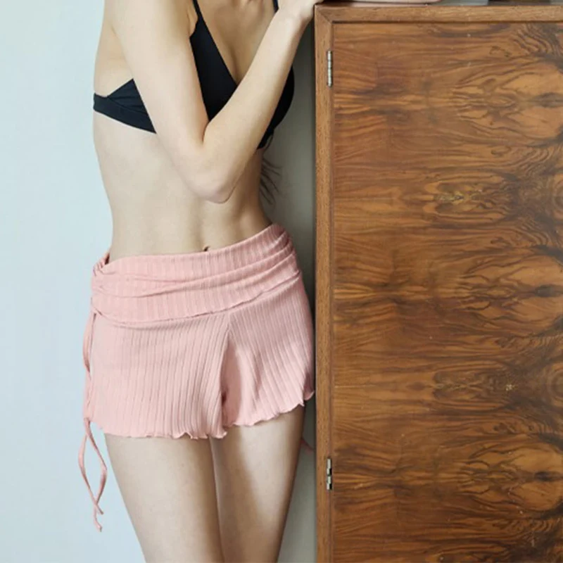 Olivenorma Shorts für Damen, lässig und bequem, mit umklappbarem Bund, Raffungen an der Seite und Kordelzug, ideal für Yoga.
