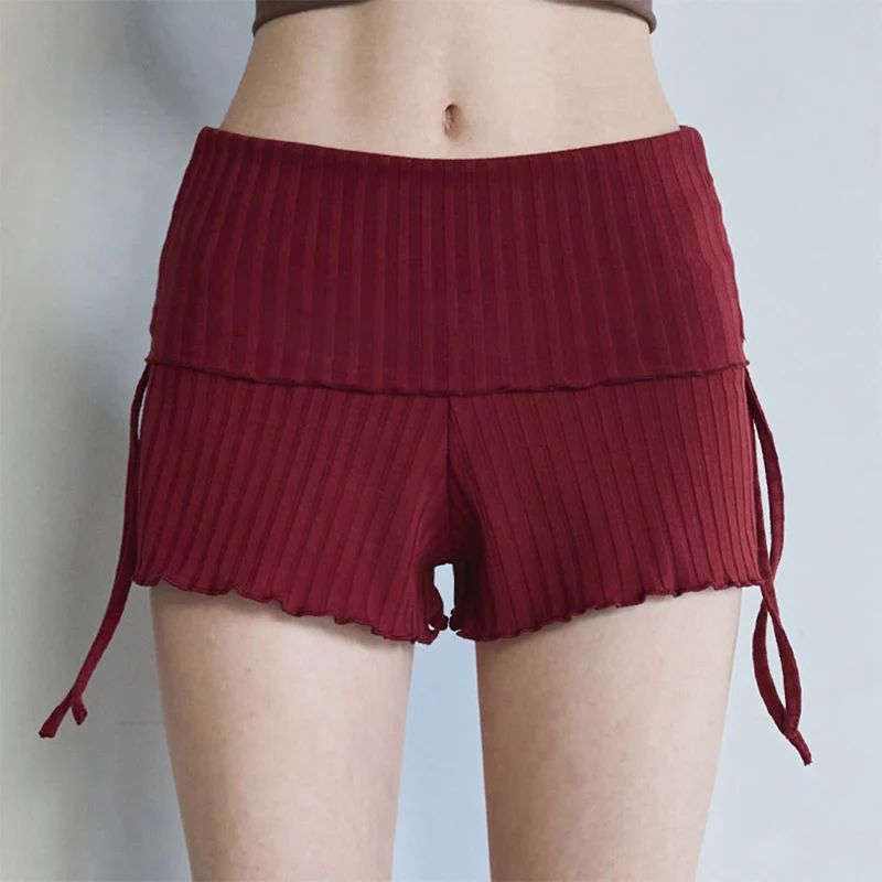 Olivenorma Shorts für Damen, lässig und bequem, mit umklappbarem Bund, Raffungen an der Seite und Kordelzug, ideal für Yoga.