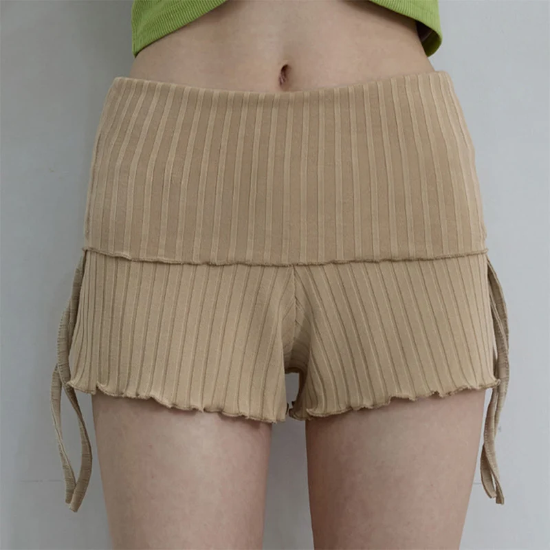 Olivenorma Shorts für Damen, lässig und bequem, mit umklappbarem Bund, Raffungen an der Seite und Kordelzug, ideal für Yoga.