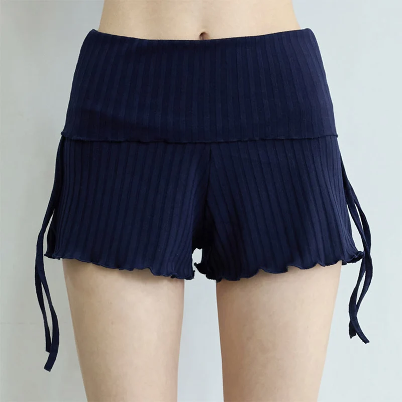 Olivenorma Shorts für Damen, lässig und bequem, mit umklappbarem Bund, Raffungen an der Seite und Kordelzug, ideal für Yoga.