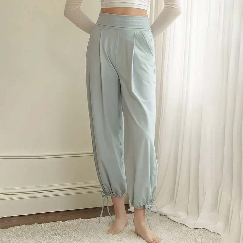 Olivenorma High Waist Pleated Drawstring Ankle Harem Yoga Pants Women's Pants