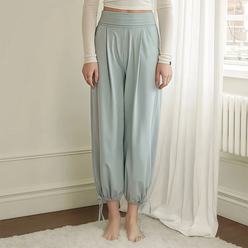 Olivenorma High Waist Pleated Drawstring Ankle Harem Yoga Pants Women's Pants