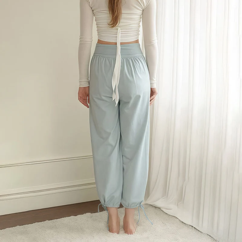 Olivenorma High Waist Pleated Drawstring Ankle Harem Yoga Pants Women's Pants