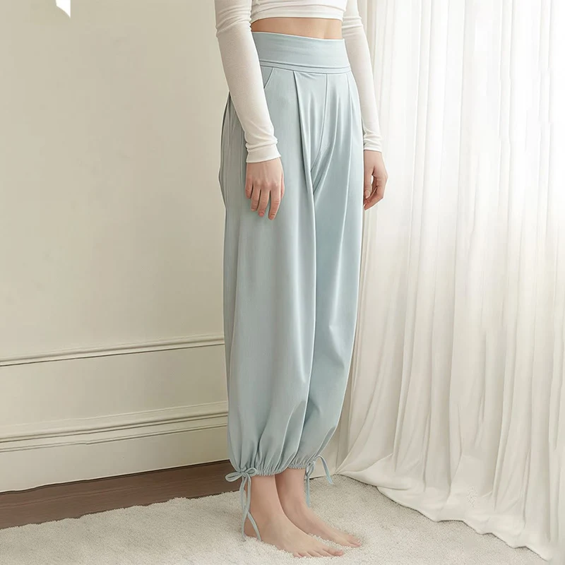 Olivenorma High Waist Pleated Drawstring Ankle Harem Yoga Pants Women's Pants