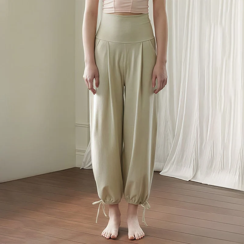 Olivenorma High Waist Pleated Drawstring Ankle Harem Yoga Pants Women's Pants