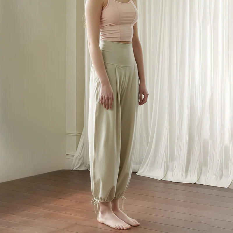 Olivenorma High Waist Pleated Drawstring Ankle Harem Yoga Pants Women's Pants
