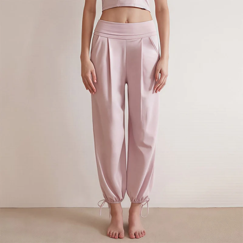 Olivenorma High Waist Pleated Drawstring Ankle Harem Yoga Pants Women's Pants