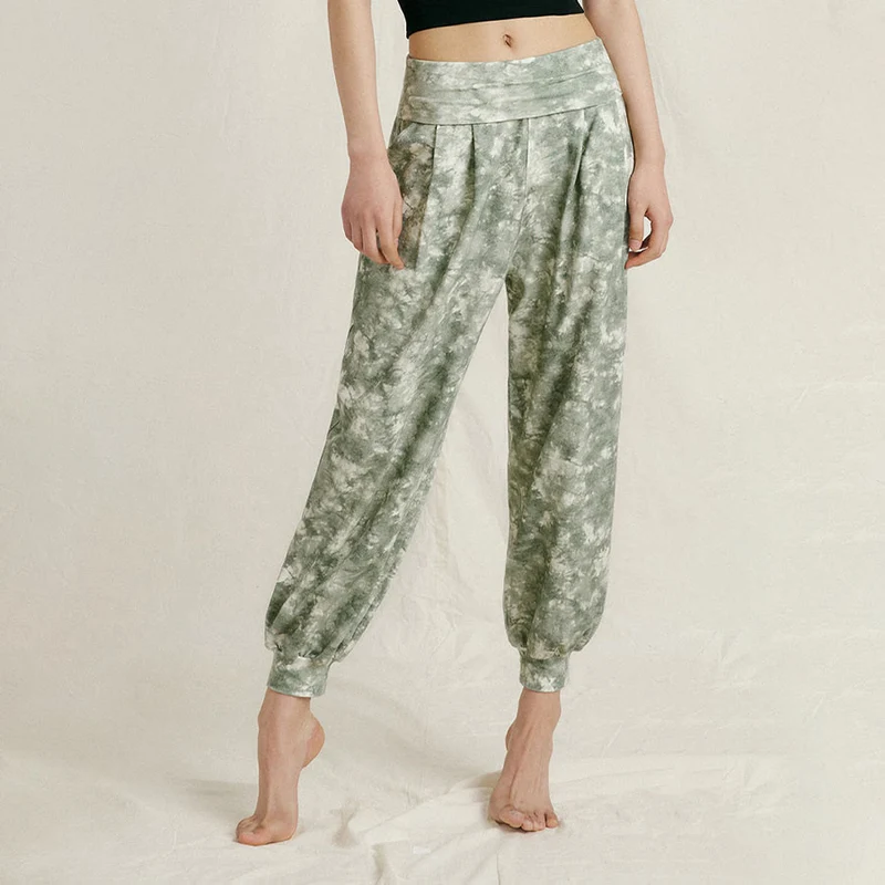 Olivenorma High Waist Pleated Cuffed Harem Casual Yoga Damenhose