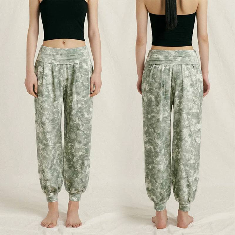 Olivenorma High Waist Pleated Cuffed Harem Casual Yoga Damenhose