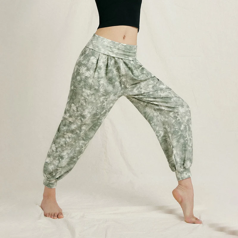 Olivenorma High Waist Pleated Cuffed Harem Casual Yoga Damenhose