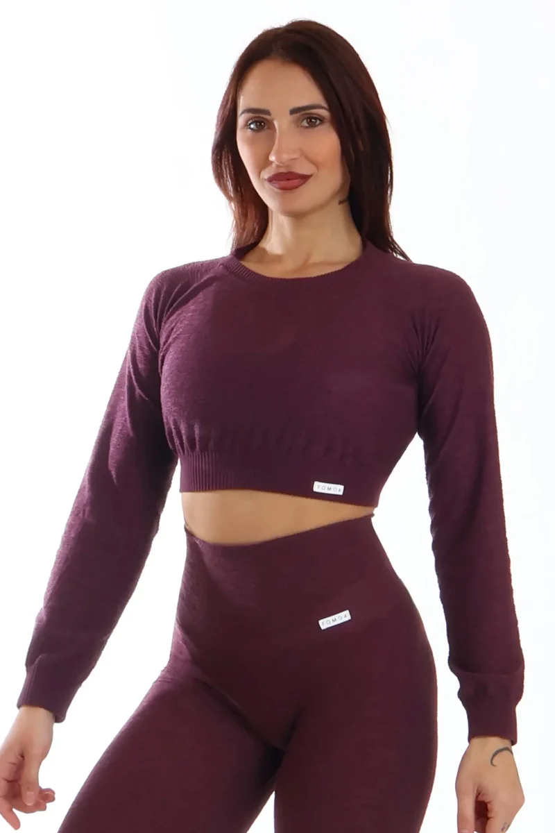 Maglia Crop Maniche Lunghe Materia Viola Melanzana