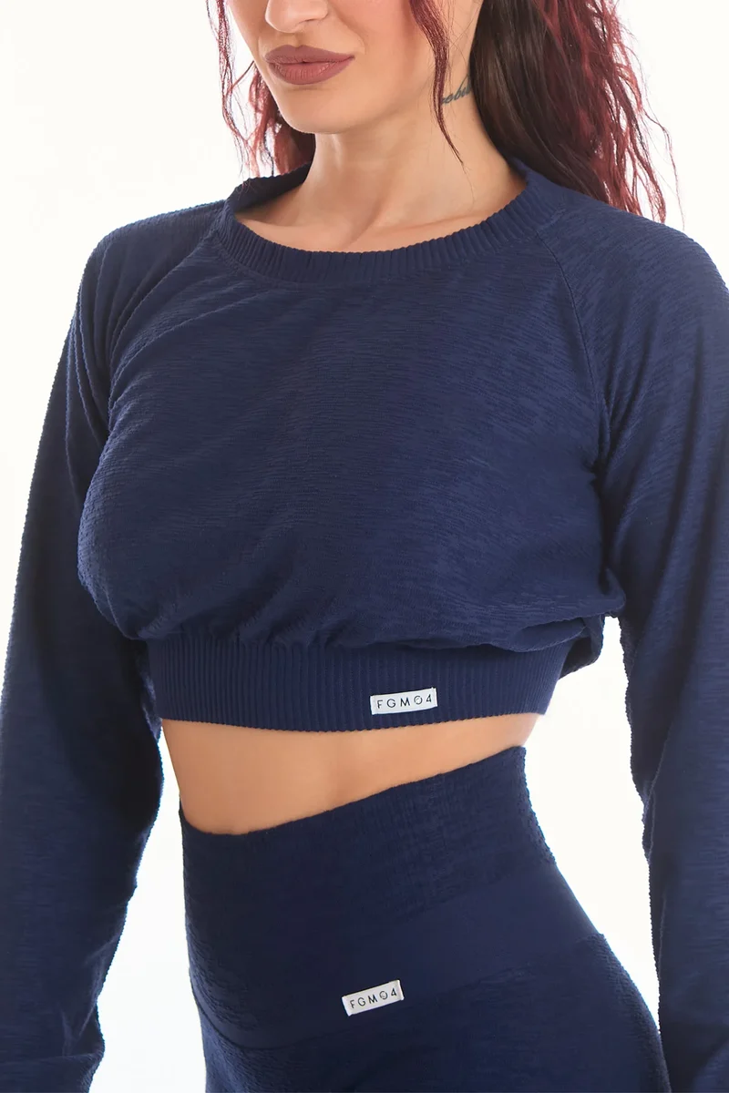 Maglia Crop Maniche Lunghe Materia Blu Notte
