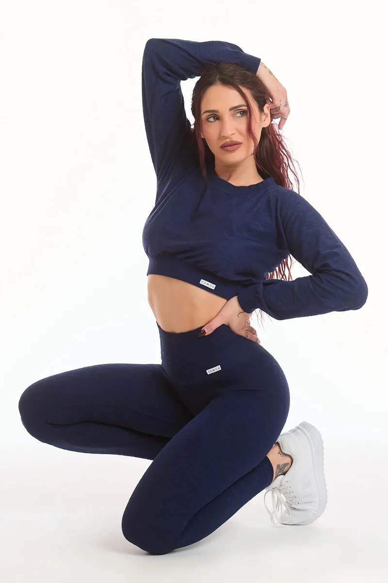 Maglia Crop Maniche Lunghe Materia Blu Notte