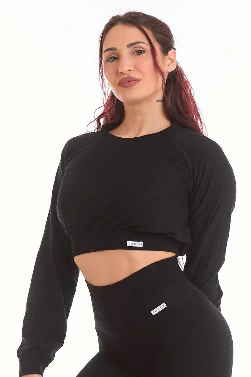 Maglia Crop Maniche Lunghe Materia Nero