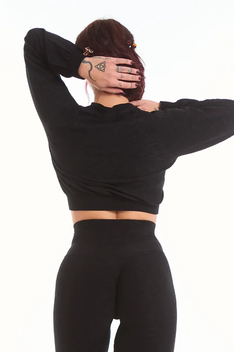Maglia Crop Maniche Lunghe Materia Nero