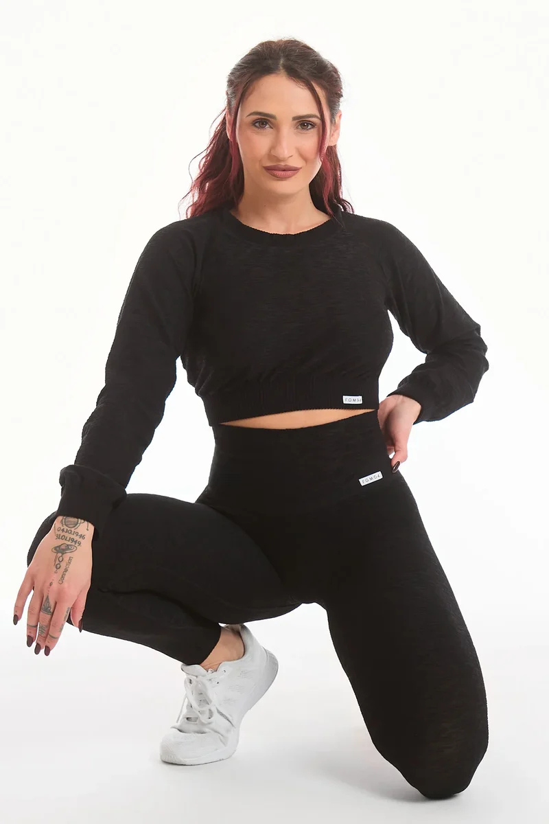 Maglia Crop Maniche Lunghe Materia Nero