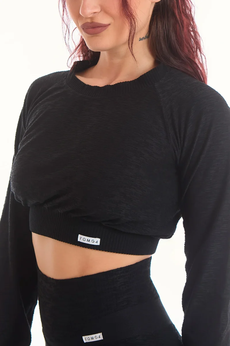 Maglia Crop Maniche Lunghe Materia Nero