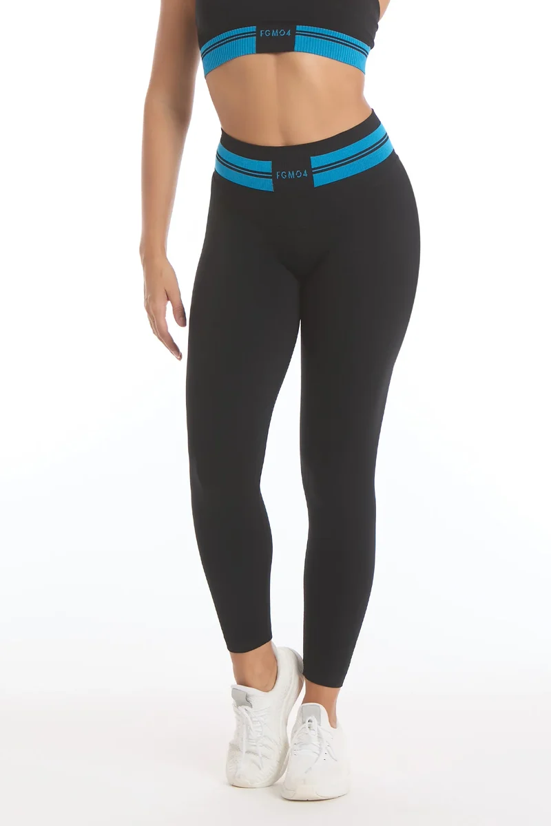 Leggings Push Up Ikona Nero e Azzurro