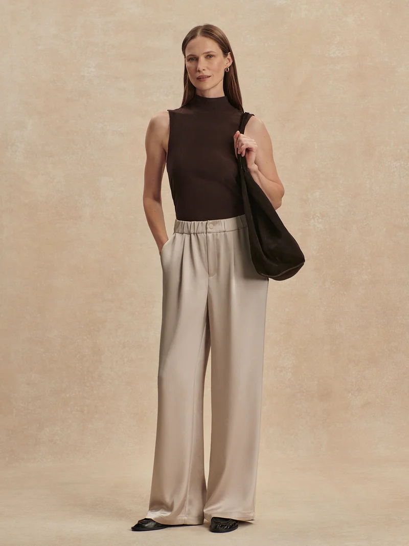 Double Satin Wide Leg Pant Long