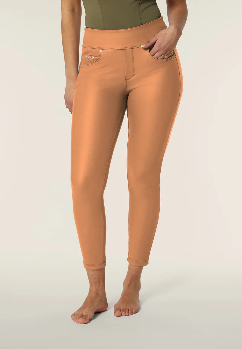 N.O.W. Yoga Mid Waist Skinny 7/8 Vegan Leather Pant - Lion Brown