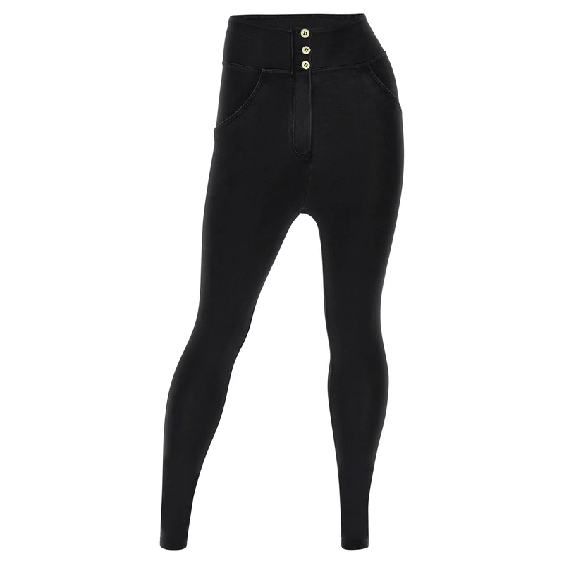 WR.UP Curvy Push-Up Button High Waist Skinny Denim Jeans - Denim Black - Black Seam