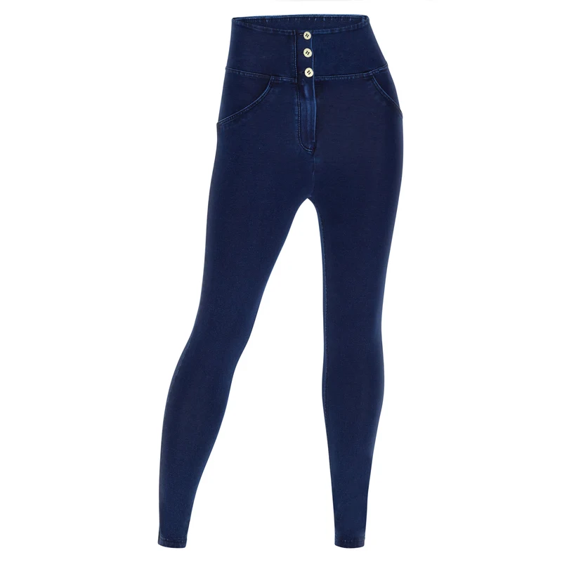 WR.UP Curvy Push-Up Button High Waist Skinny Denim Jeans - Denim Dark Blue - Blue Seam