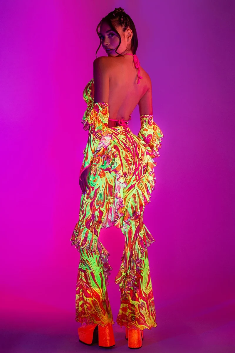 Psychedelic By Nature Ruffled Bell Bottom Pants