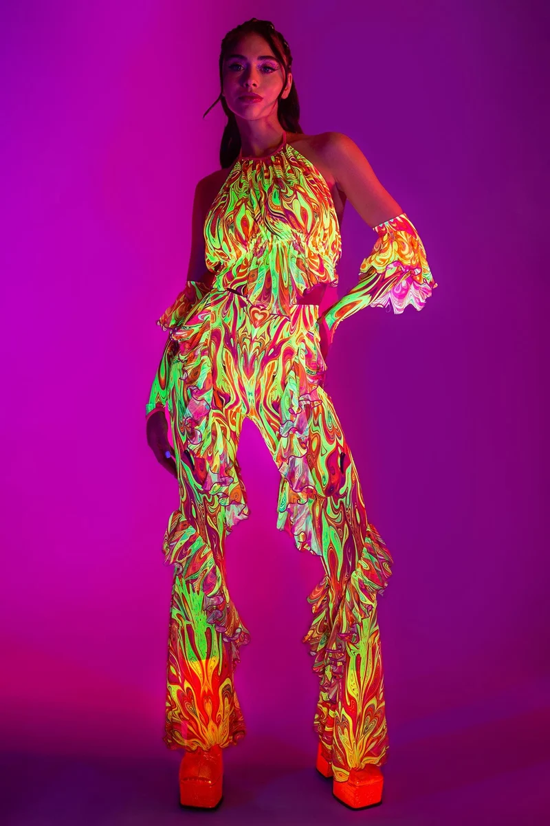 Psychedelic By Nature Halter Ruffled Top