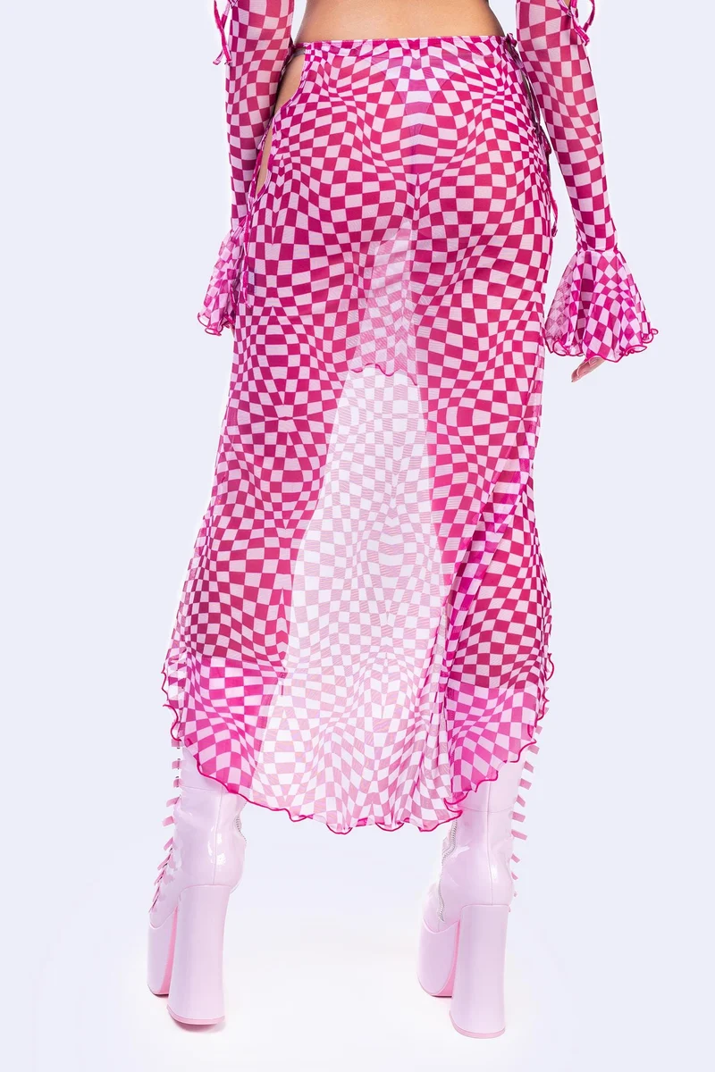 Checked Out Ribbon Midi Skirt