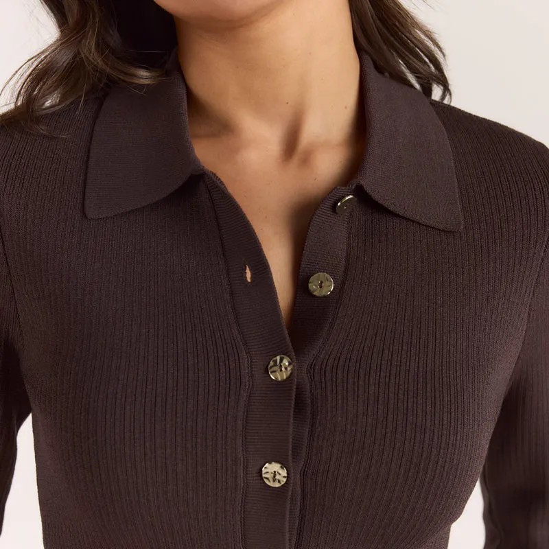 Gerippte Strickjacke - Schokolade