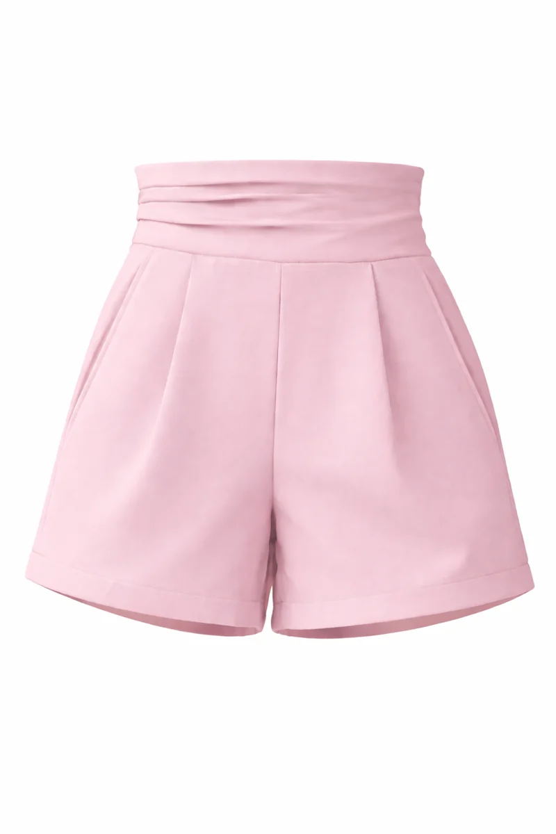 Kurze Damenhose mit Raffbund - Altrosa