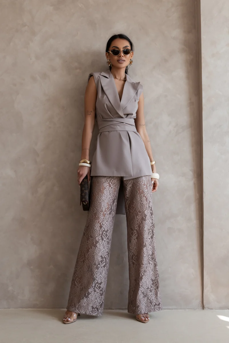 Zweiteiler Set Taupe mit Weste und weiter Hose