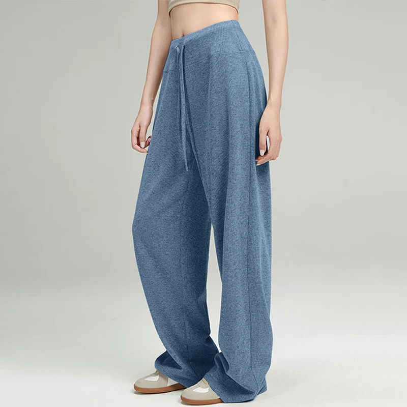 Olivenorma Weite, hohe Taille, lange Damenhose mit Kordelzug