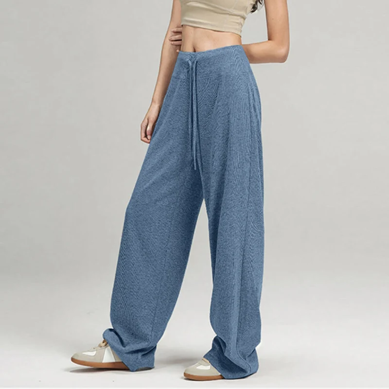 Olivenorma Weite, hohe Taille, lange Damenhose mit Kordelzug