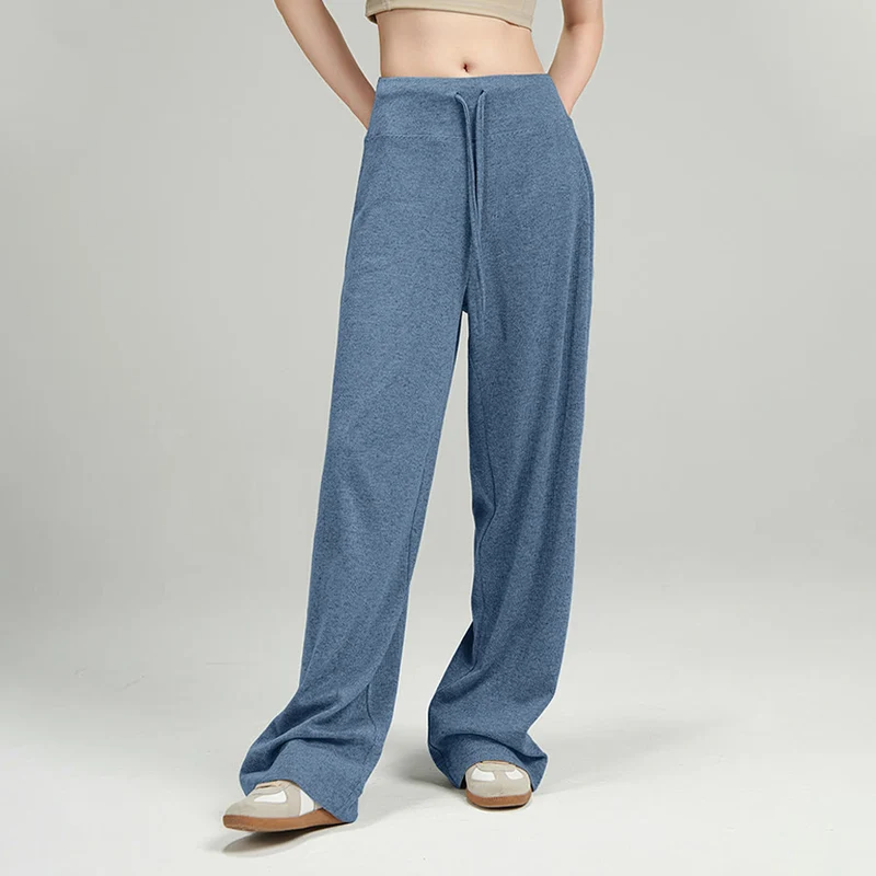 Olivenorma Weite, hohe Taille, lange Damenhose mit Kordelzug