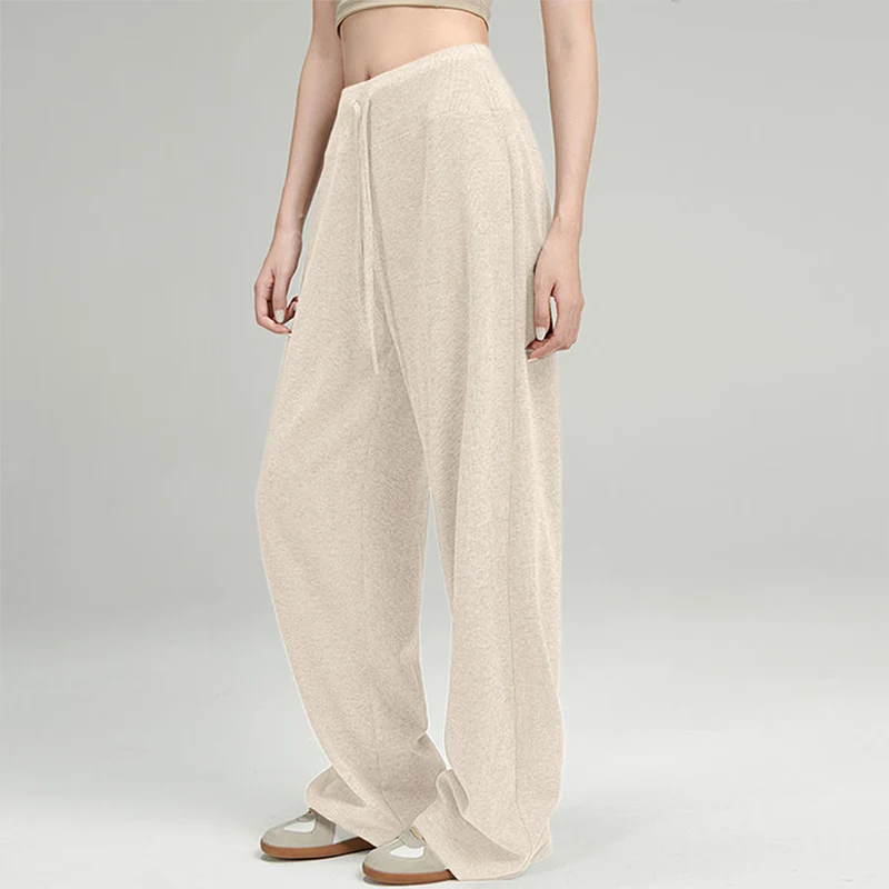 Olivenorma Weite, hohe Taille, lange Damenhose mit Kordelzug