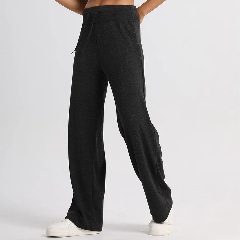 Olivenorma Weite, hohe Taille, lange Damenhose mit Kordelzug