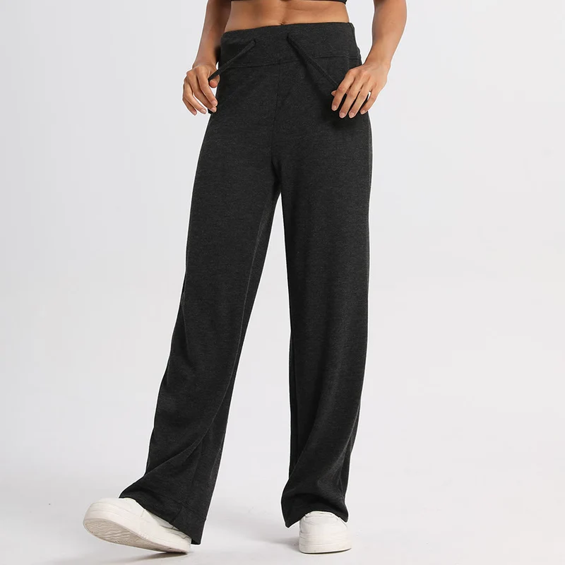 Olivenorma Weite, hohe Taille, lange Damenhose mit Kordelzug