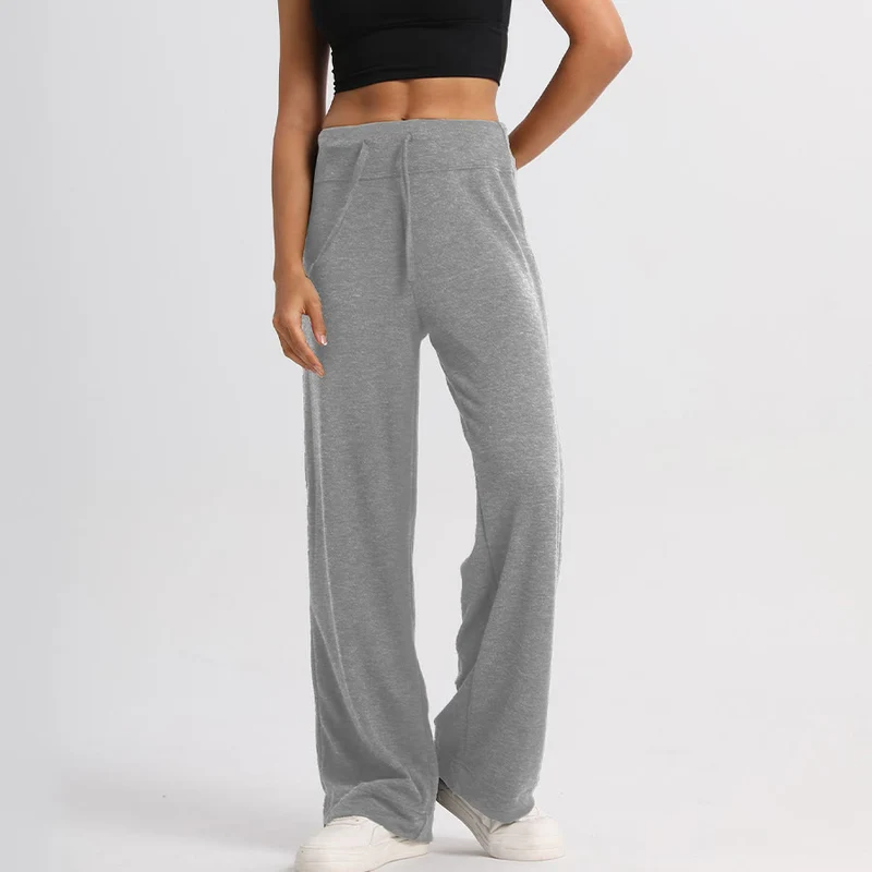 Olivenorma Weite, hohe Taille, lange Damenhose mit Kordelzug