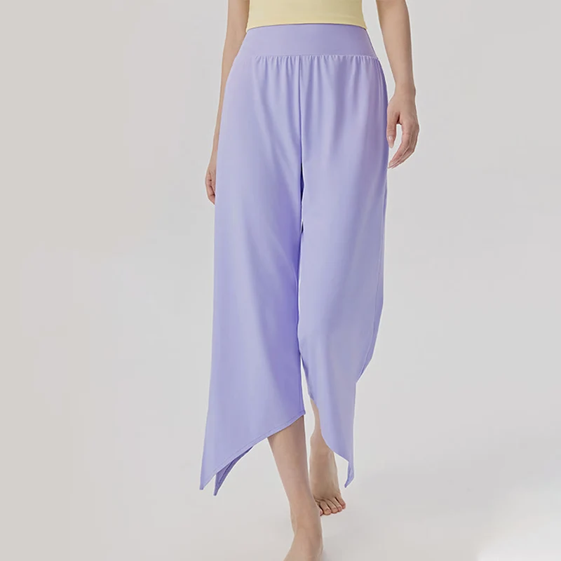 Olivenorma Weites Bein, hoher Bund, asymmetrische Cropped-Yogahose für Damen