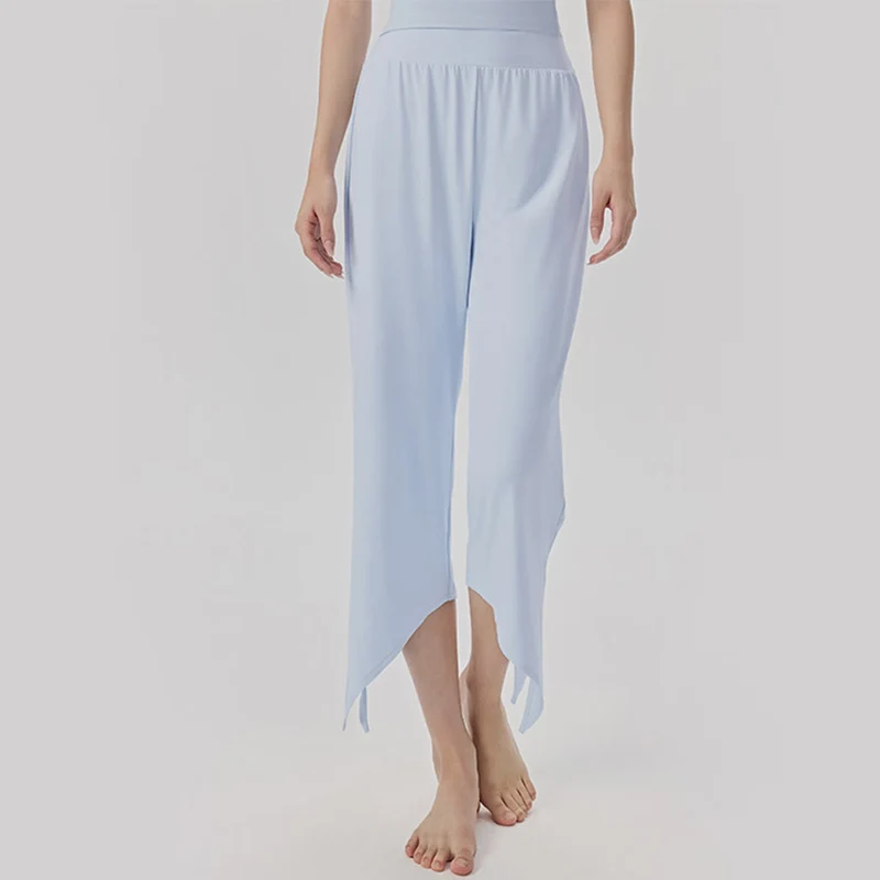 Olivenorma Weites Bein, hoher Bund, asymmetrische Cropped-Yogahose für Damen