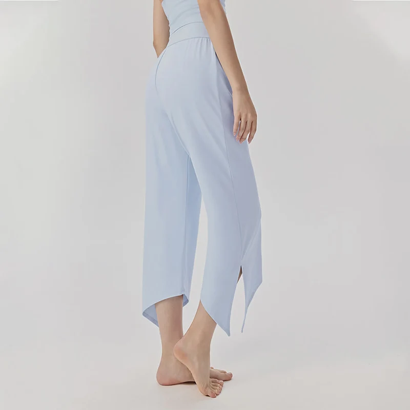 Olivenorma Weites Bein, hoher Bund, asymmetrische Cropped-Yogahose für Damen