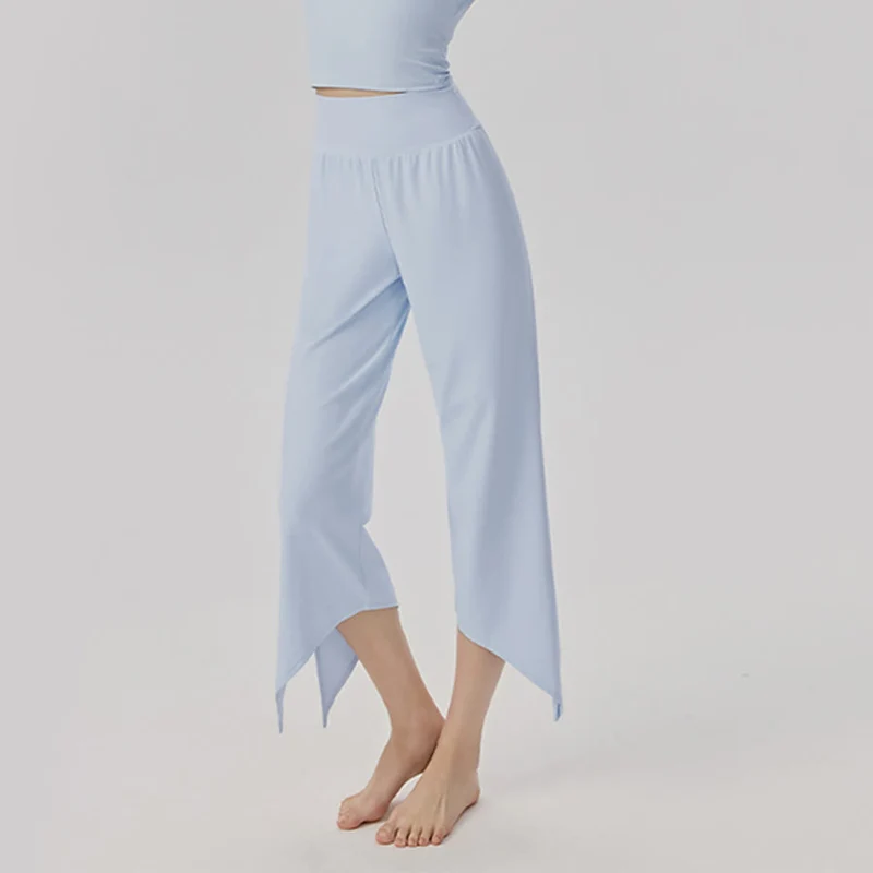 Olivenorma Weites Bein, hoher Bund, asymmetrische Cropped-Yogahose für Damen