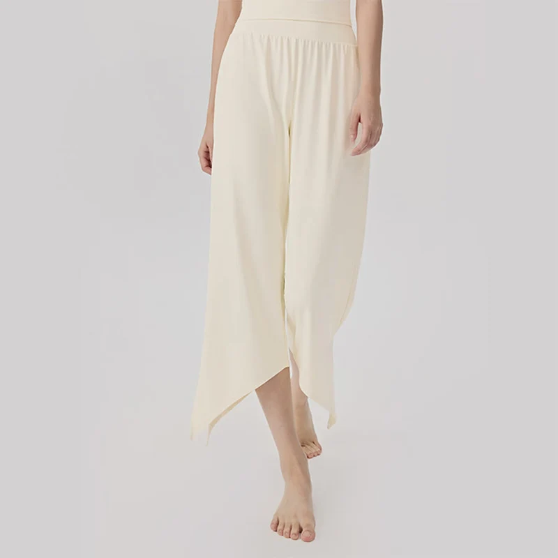 Olivenorma Weites Bein, hoher Bund, asymmetrische Cropped-Yogahose für Damen